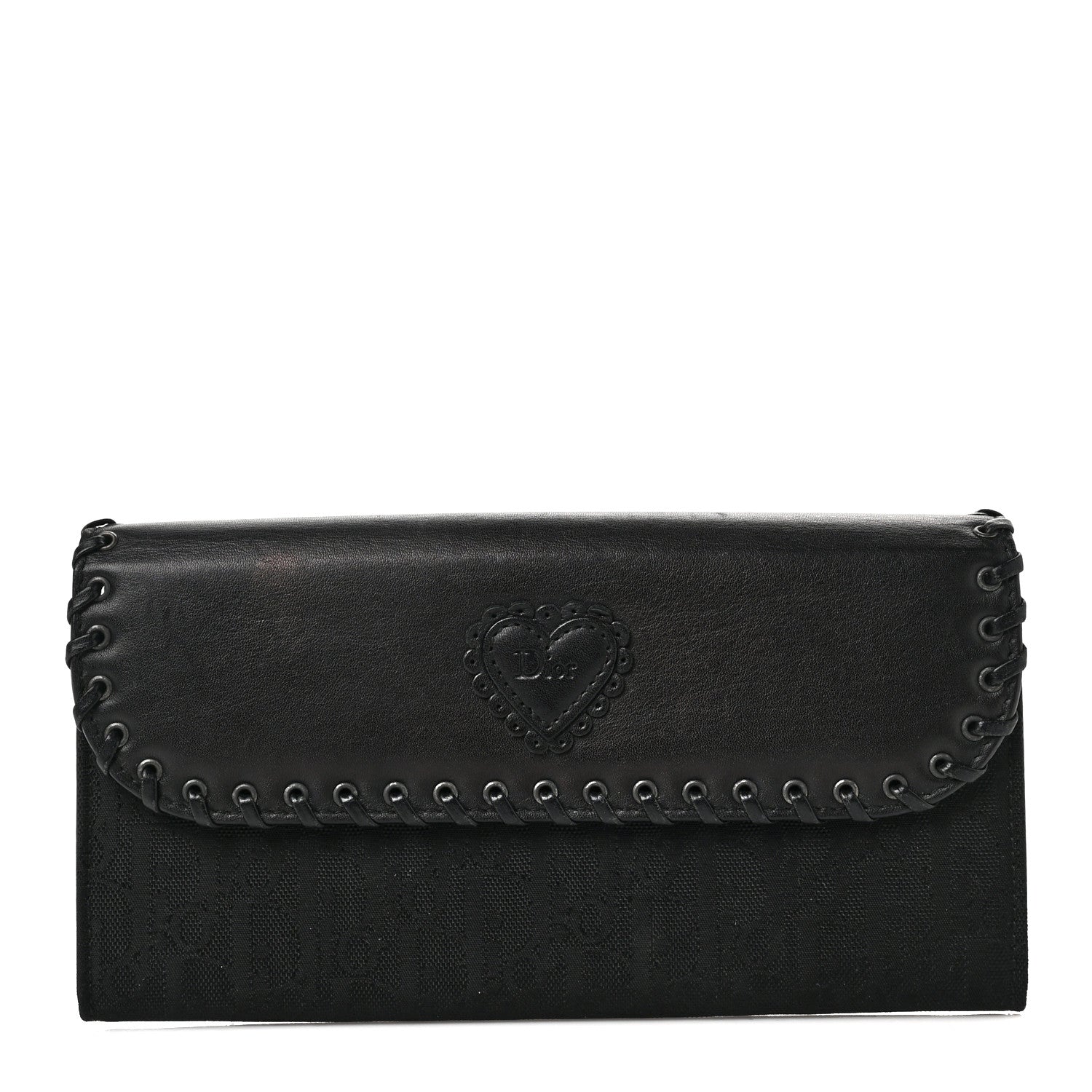 Christian Dior Calfskin Monogram Heart Flap Wallet Black 1 of 5