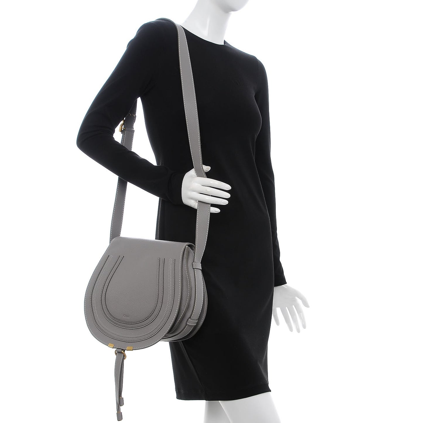 Calfskin Medium Marcie Round Crossbody Bag Cashmere Grey