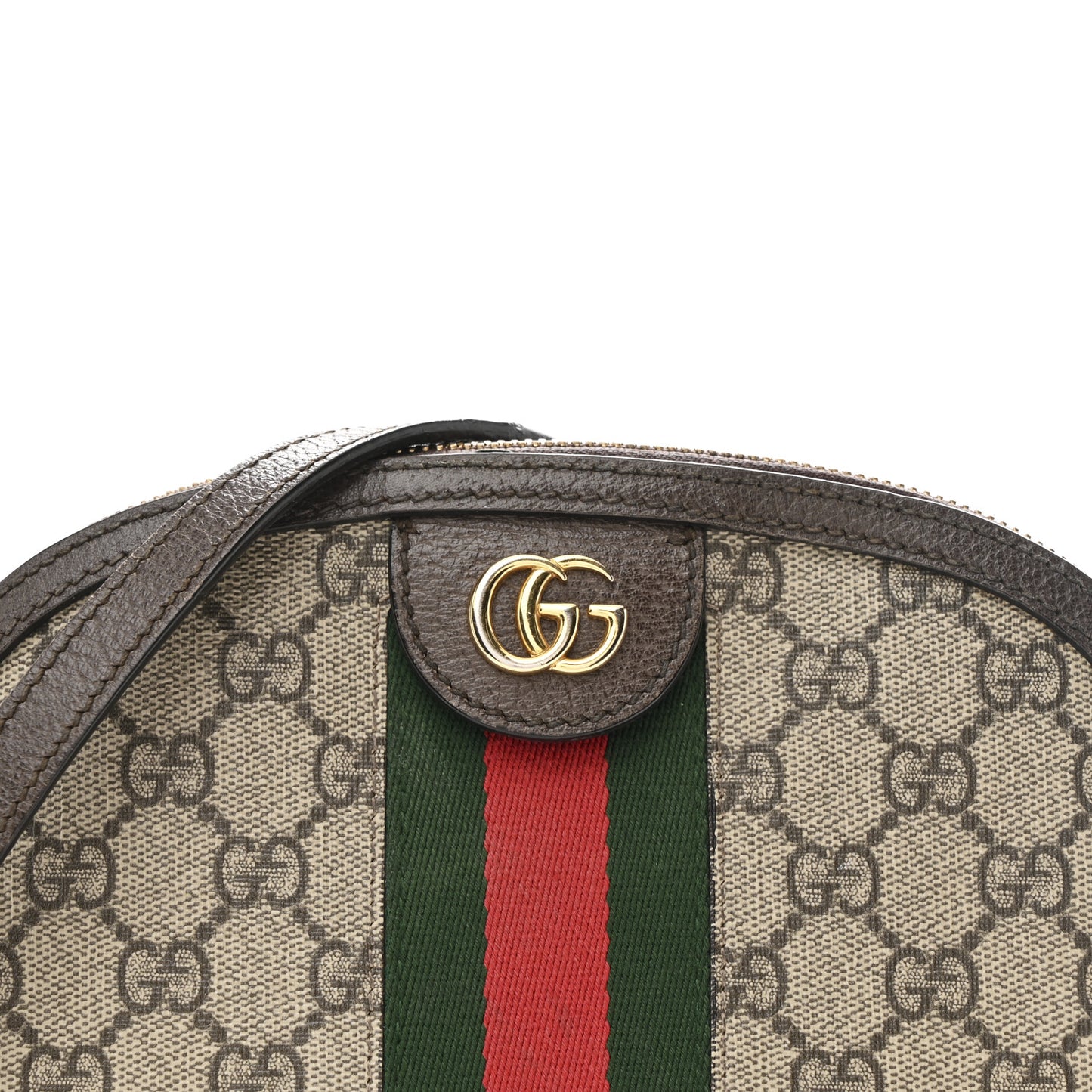 GG Supreme Monogram Textured Dollar Calfskin Web Small Ophidia Dome Shoulder Bag Beige Ebony New Acero