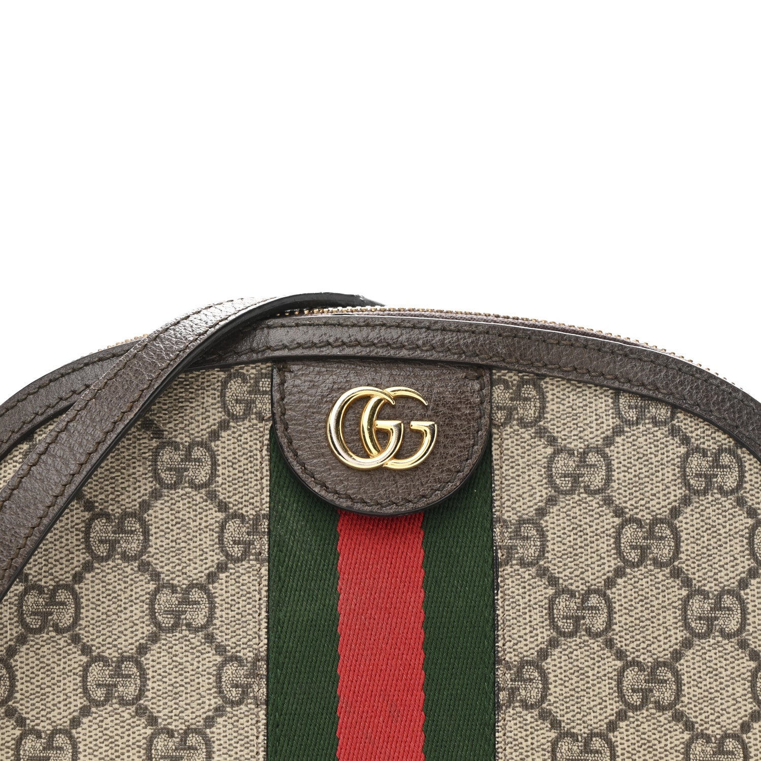 Gucci GG Supreme Monogram Textured Dollar Calfskin Web Small Ophidia Dome Shoulder Bag Beige Ebony New Acero 8 of 12