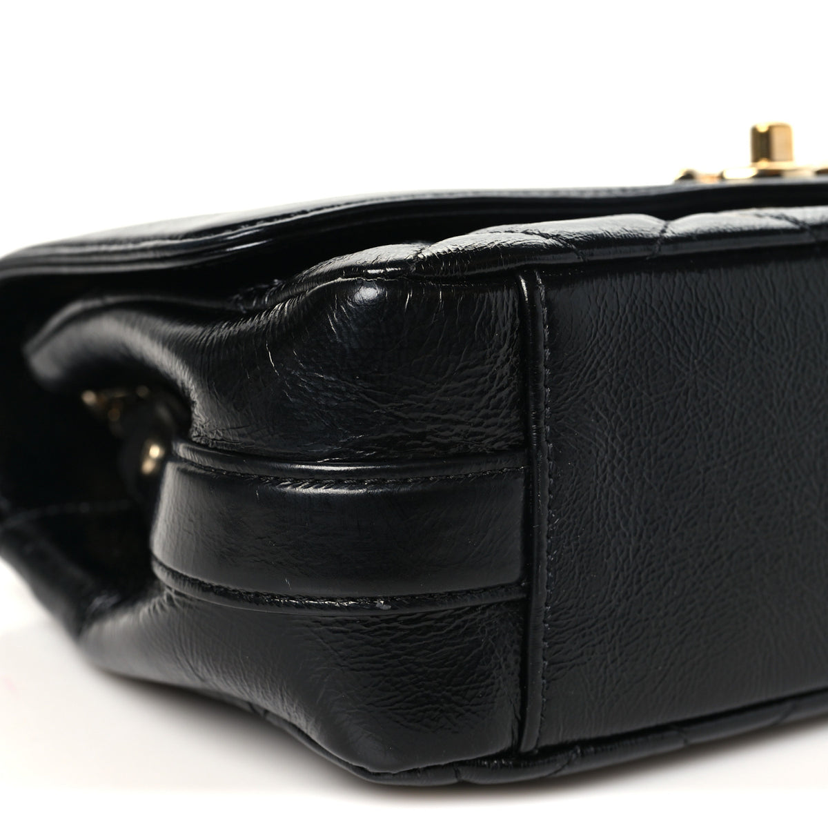 Crumpled Glazed Lambskin Quilted Small Flap Black