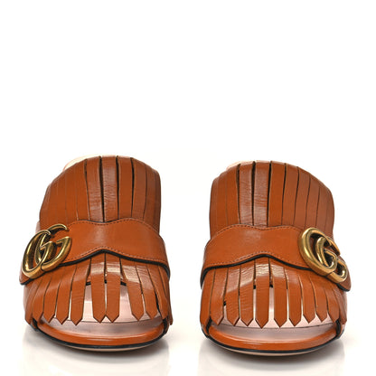 Gucci Malaga Kid GG Marmont Fringe 75mm Slide Sandals 38 Cognac 2 of 9