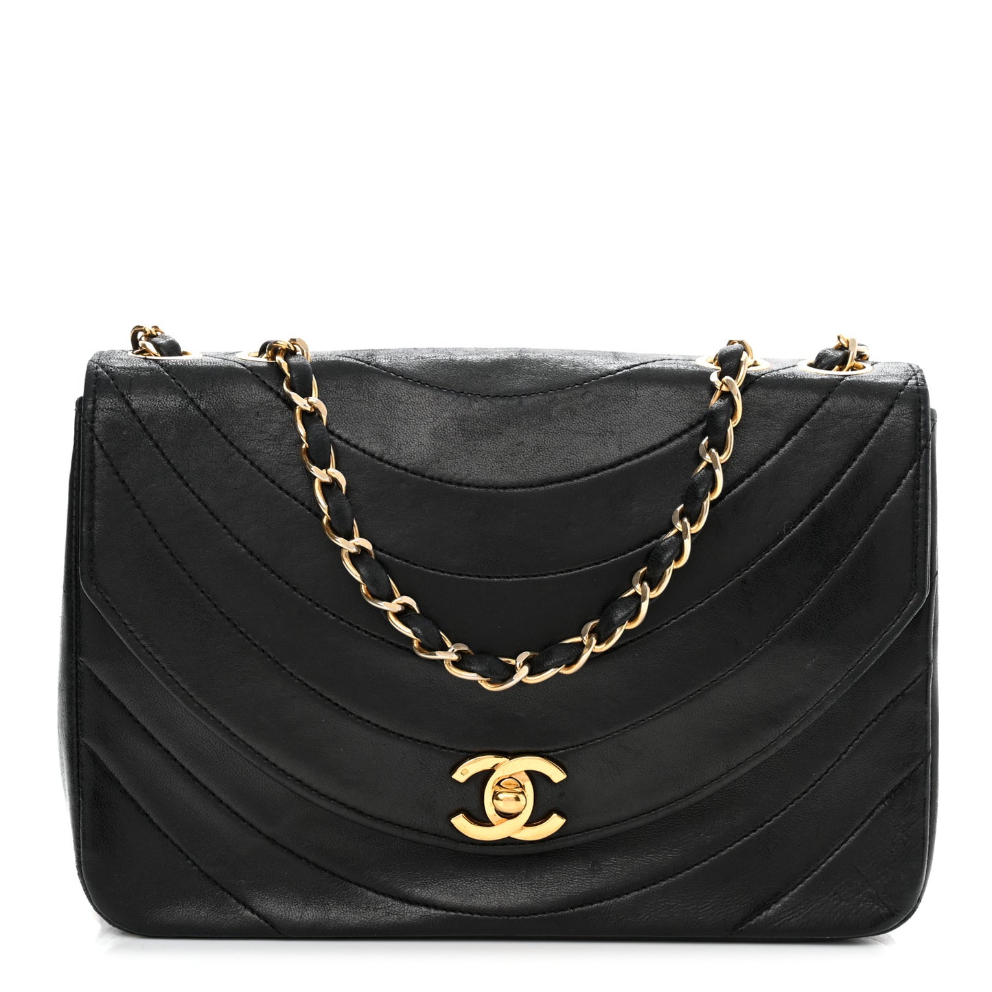 Lambskin Ribbon Quilted Small Single Flap Black