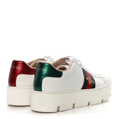 Gucci Calfskin Web Bee Embroidered Womens Ace Platform Sneakers 37.5 White 4 of 11