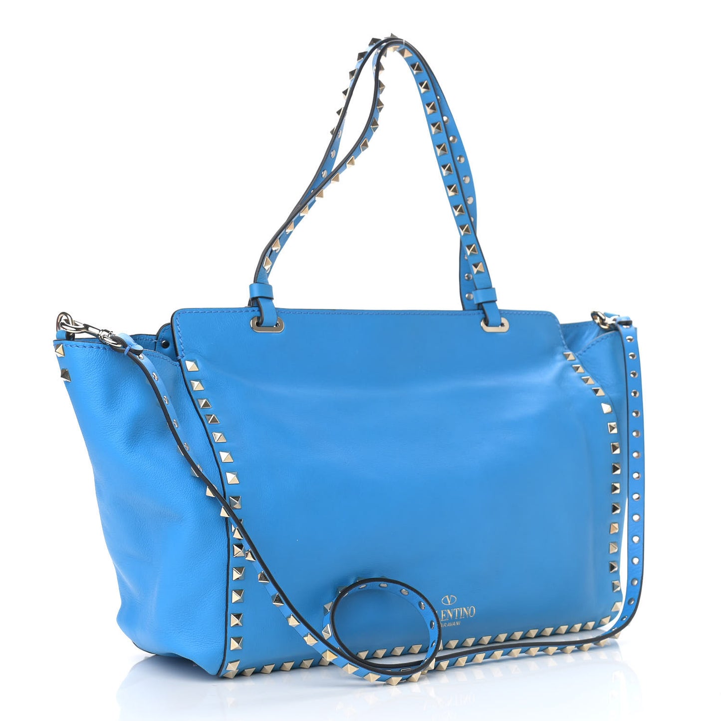 Vitello Medium Rockstud Tote Blue Fluo