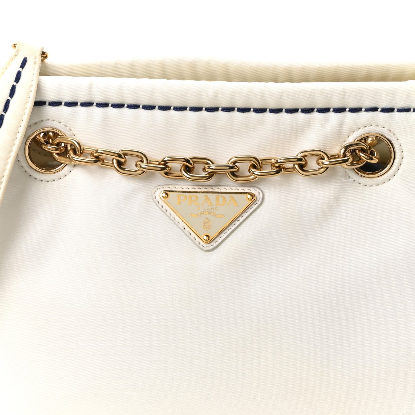 Tessuto Nylon Triangle Chain Tote White
