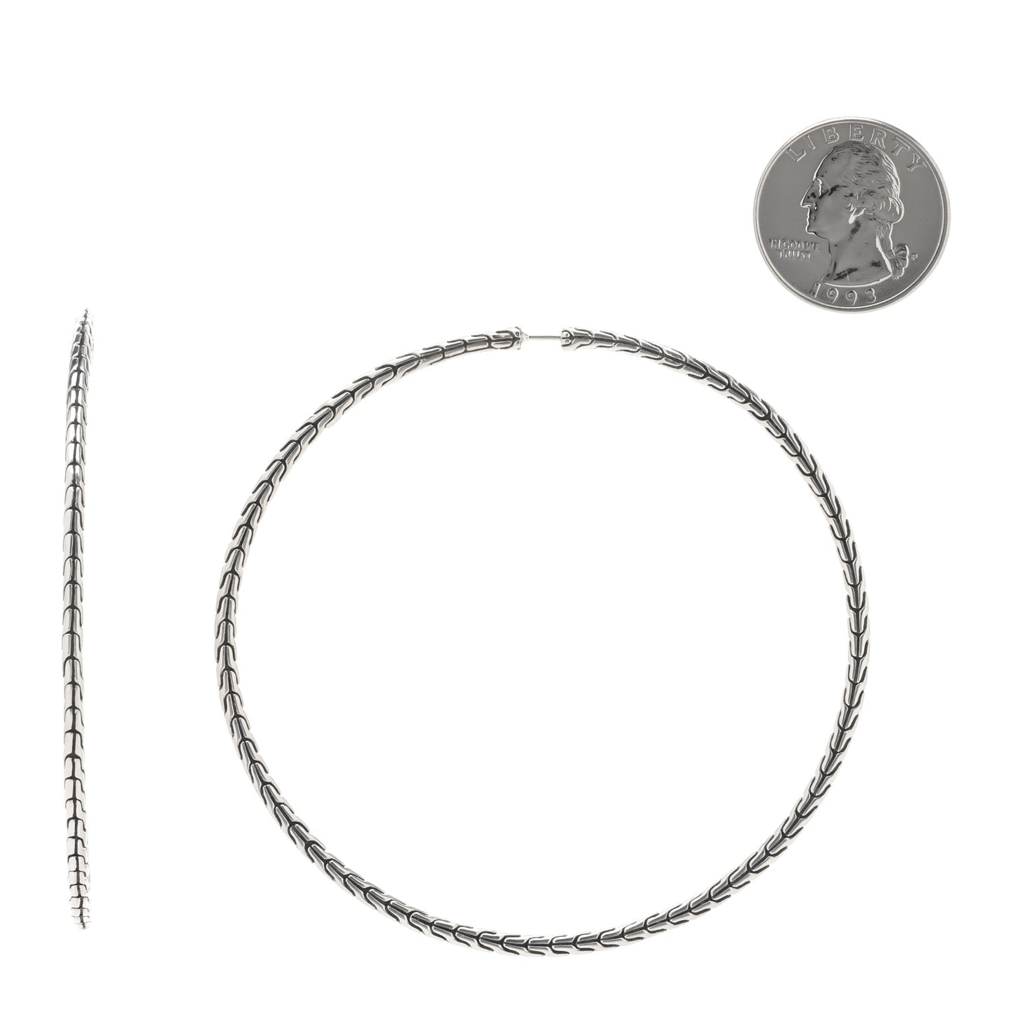 Sterling Silver Extra Large Carved Chain Hoop Earrings