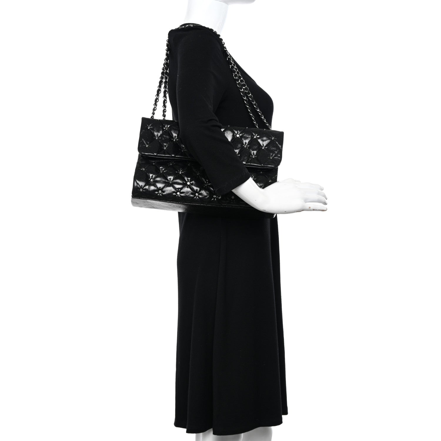 Chanel Glazed Crackled Calfskin Quilted Studded Mademoiselle Flap Black 3 of 10