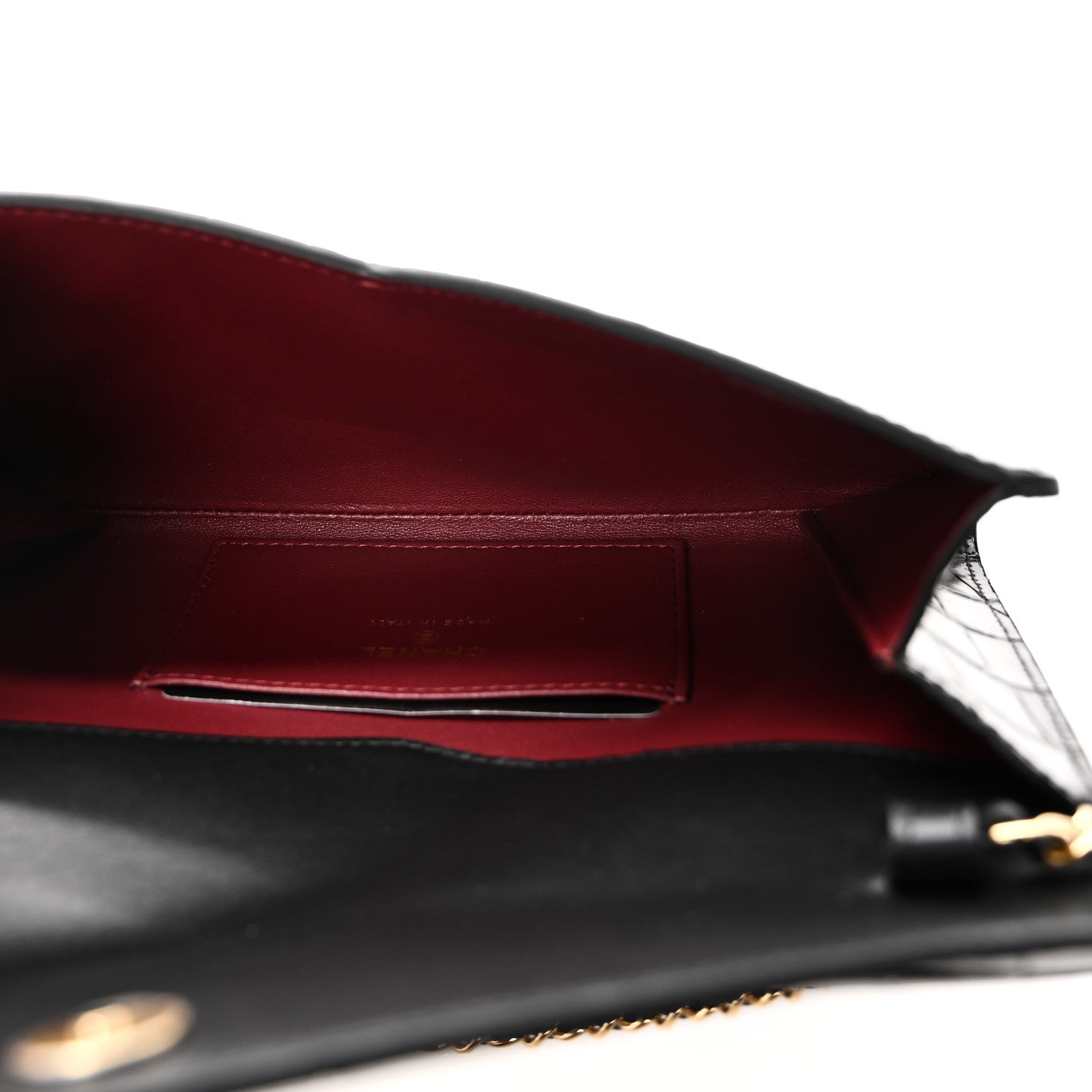 Chanel Calfskin Crocodile Embossed Envelope Clutch With Strap Black 5 of 10