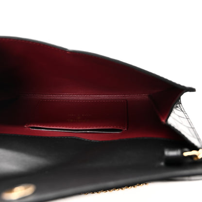 Chanel Calfskin Crocodile Embossed Envelope Clutch With Strap Black 5 of 10