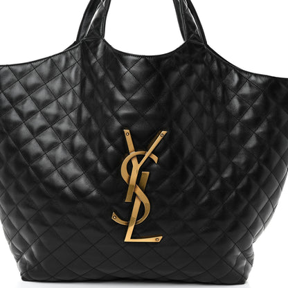 Saint Laurent Lambskin Quilted Maxi Icare Shopping Tote Black 8 of 10