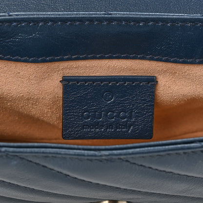 Gucci Vintage Effect Calfskin Matelasse Diagonal Super Mini Torchon GG Marmont Shoulder Bag Blue Agata Mystic White 6 of 10