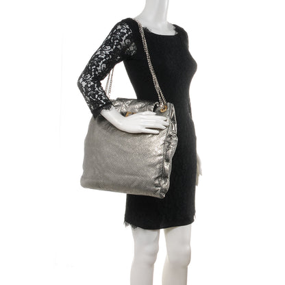 Chanel Metallic Crackled Calfskin Perforated Drill Shoulder Bag Silver 2 of 7