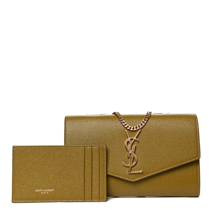 Saint Laurent Grain De Poudre Monogram Uptown Chain Wallet Olive 1 of 11