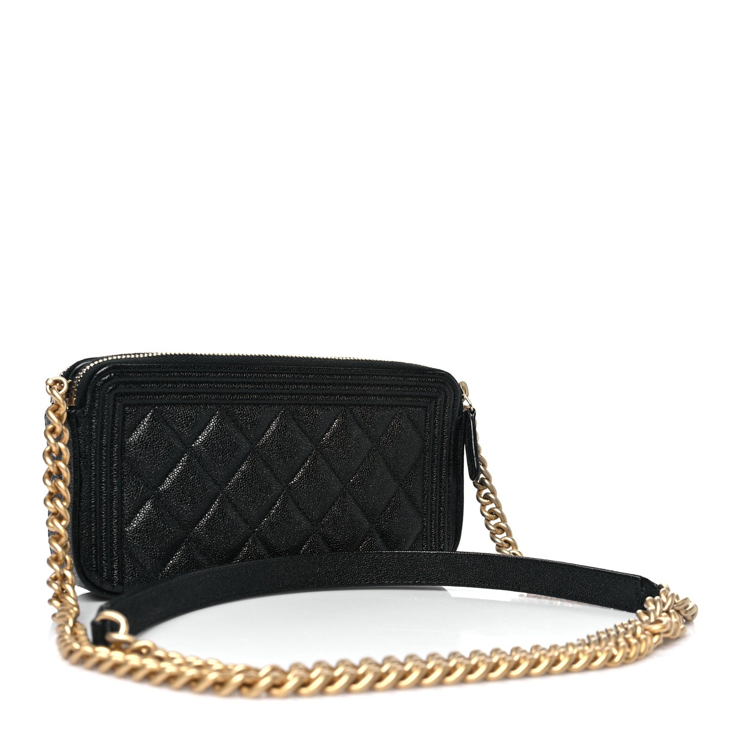 Caviar Quilted Small Boy Clutch With Chain Black