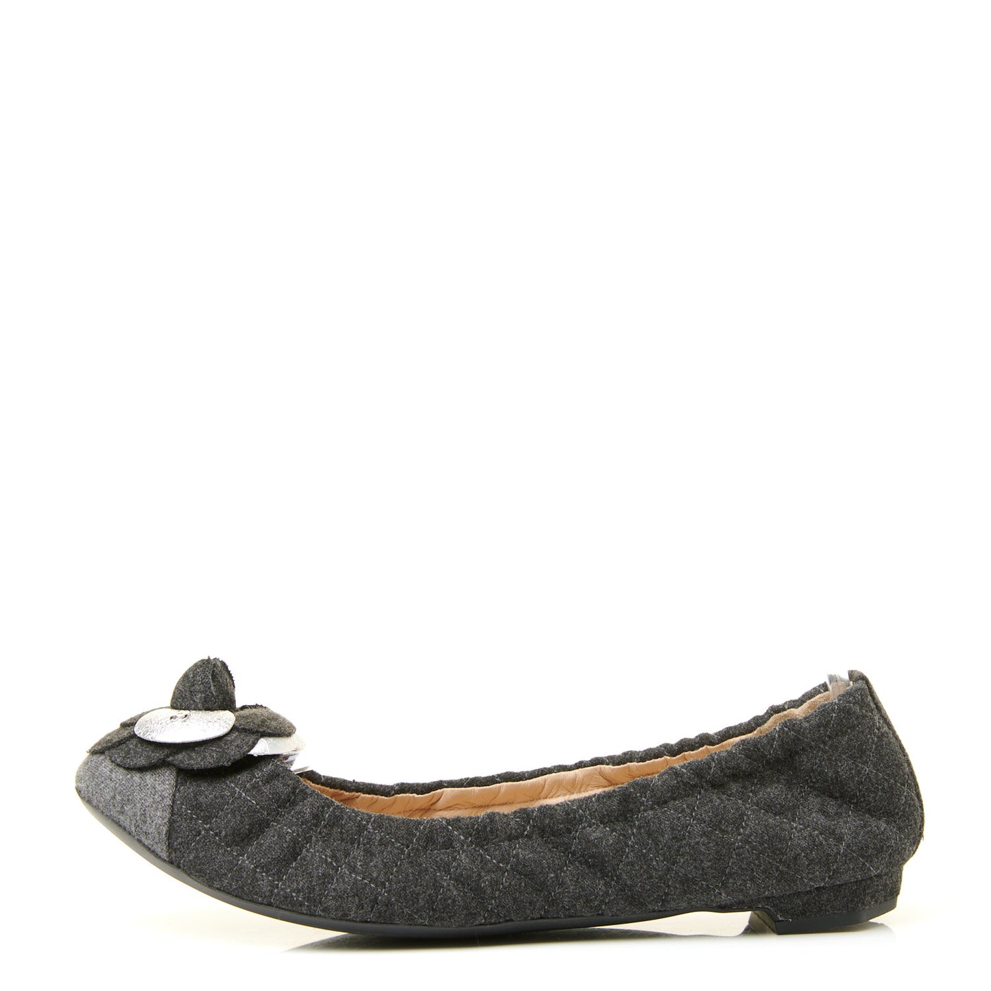 Tweed Quilted Camellia Cap Toe Ballerina Flats 37.5 Grey