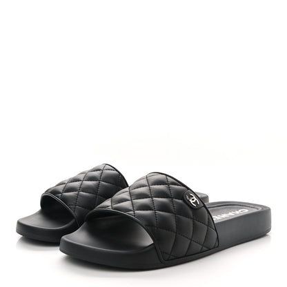Chanel Lambskin Quilted CC Mules Sandals 40 Black 3 of 9