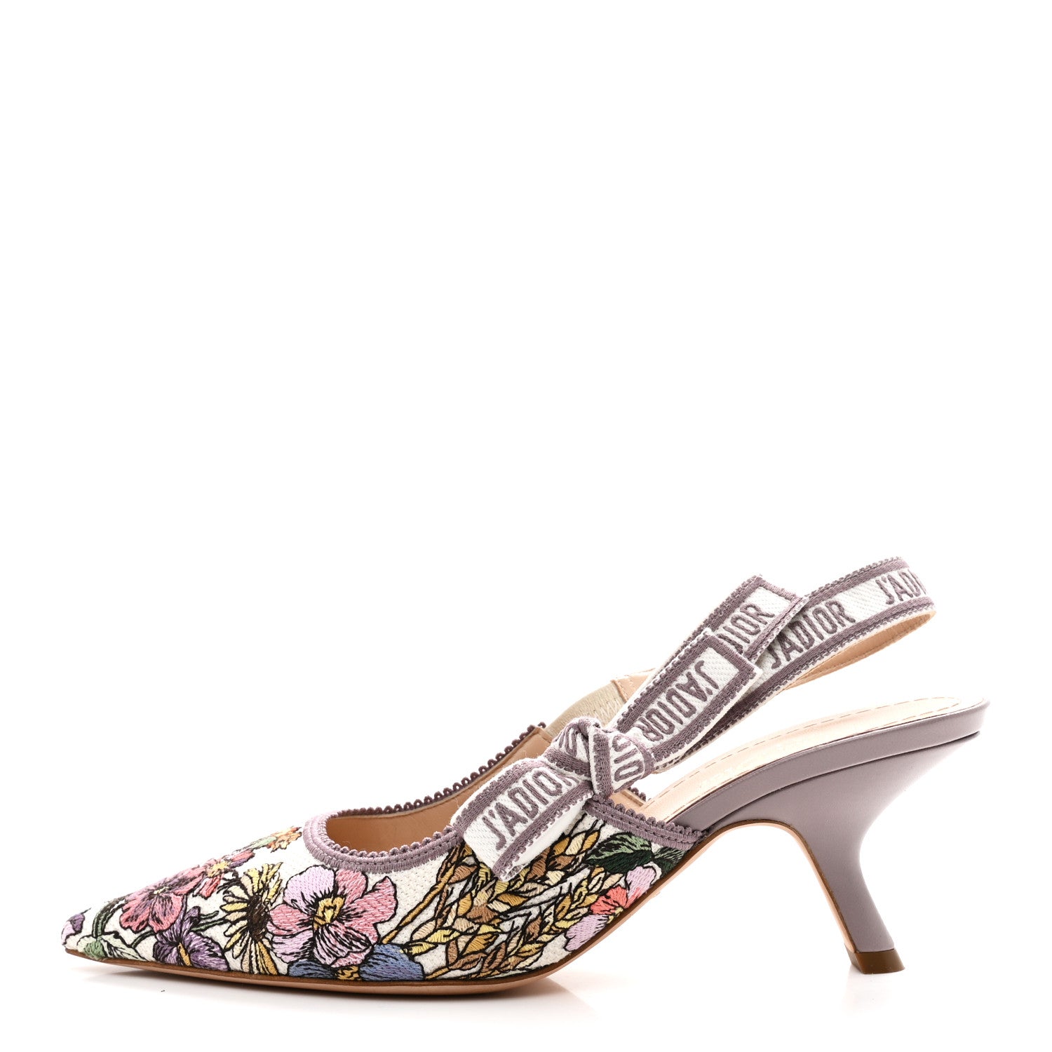 Christian Dior Canvas Embroidered 4 Saisons Embroidered J'Adior Slingback Pumps 37.5 Lilac Multicolor 1 of 9