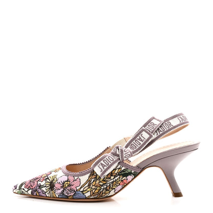 Christian Dior Canvas Embroidered 4 Saisons Embroidered J'Adior Slingback Pumps 37.5 Lilac Multicolor 1 of 9