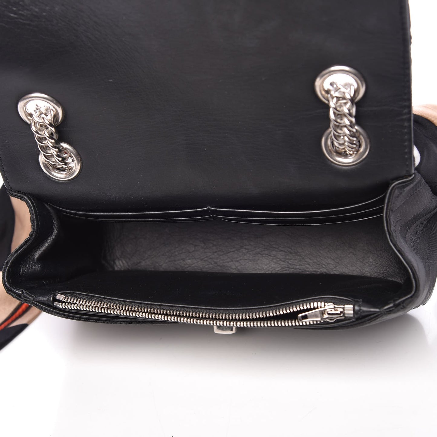 Nylon Jacquard Diagonal Logo Small Scarf Lock Chain Shoulder Bag Black Beige