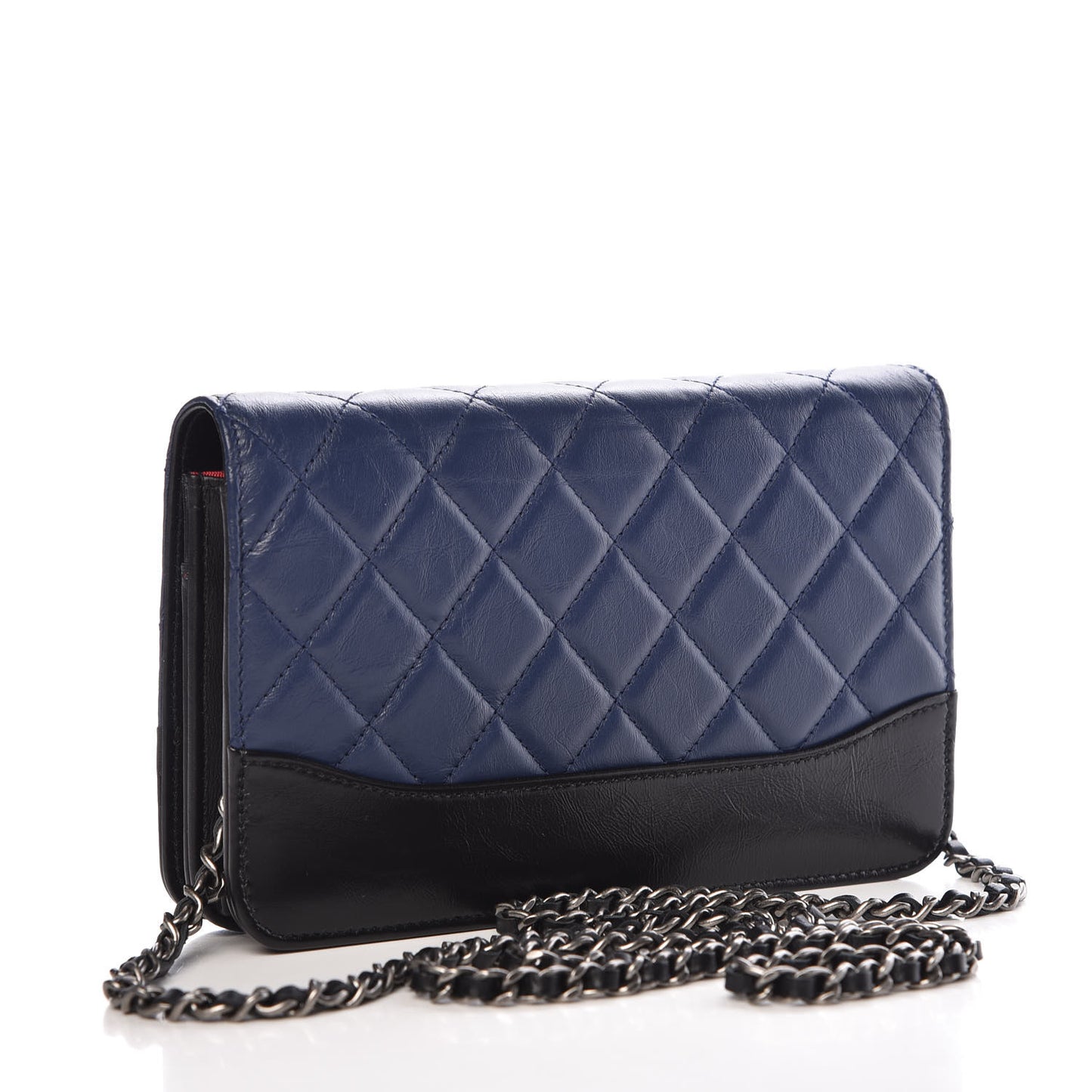 Aged Calfskin Quilted Gabrielle Wallet On Chain WOC Navy Black
