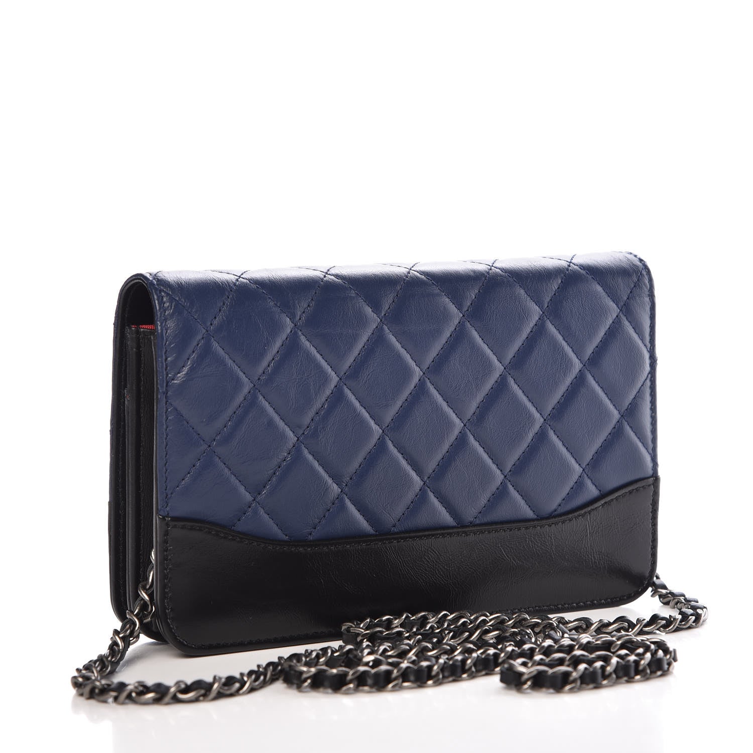 Chanel Aged Calfskin Quilted Gabrielle Wallet On Chain WOC Navy Black 3 of 14