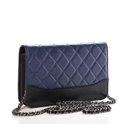 Chanel Aged Calfskin Quilted Gabrielle Wallet On Chain WOC Navy Black 3 of 14