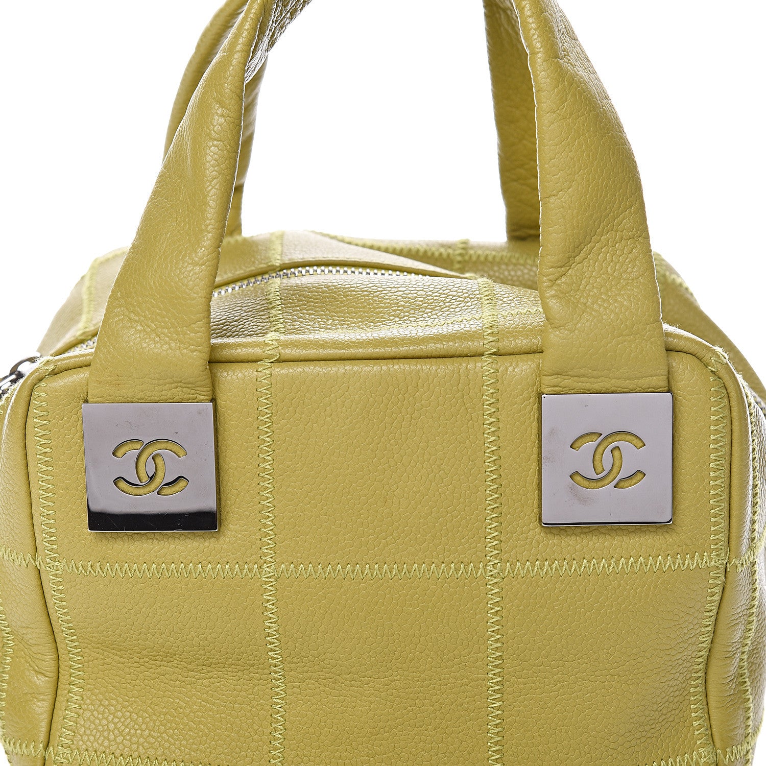 Chanel Caviar Square Stitched Tote Chartreuse 9 of 11