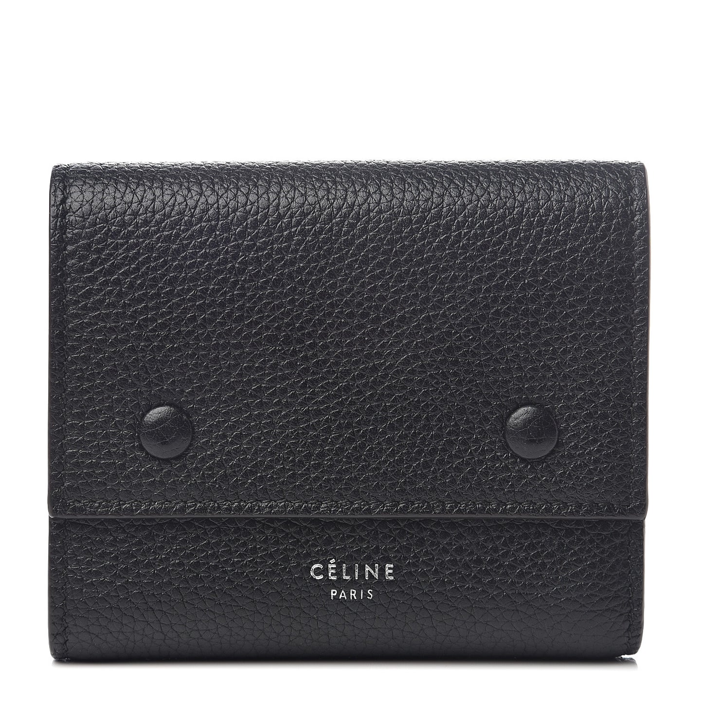 Drummed Calfskin Small Multifunction Folded Wallet Black