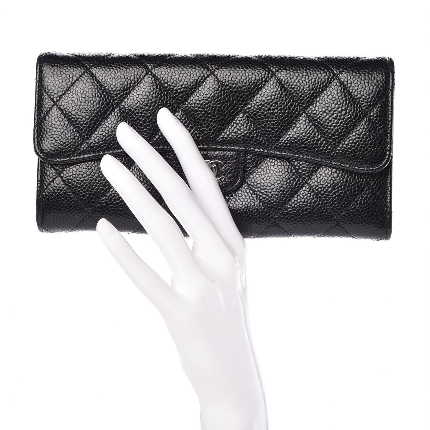 Caviar Quilted Large Gusset Flap Wallet Black