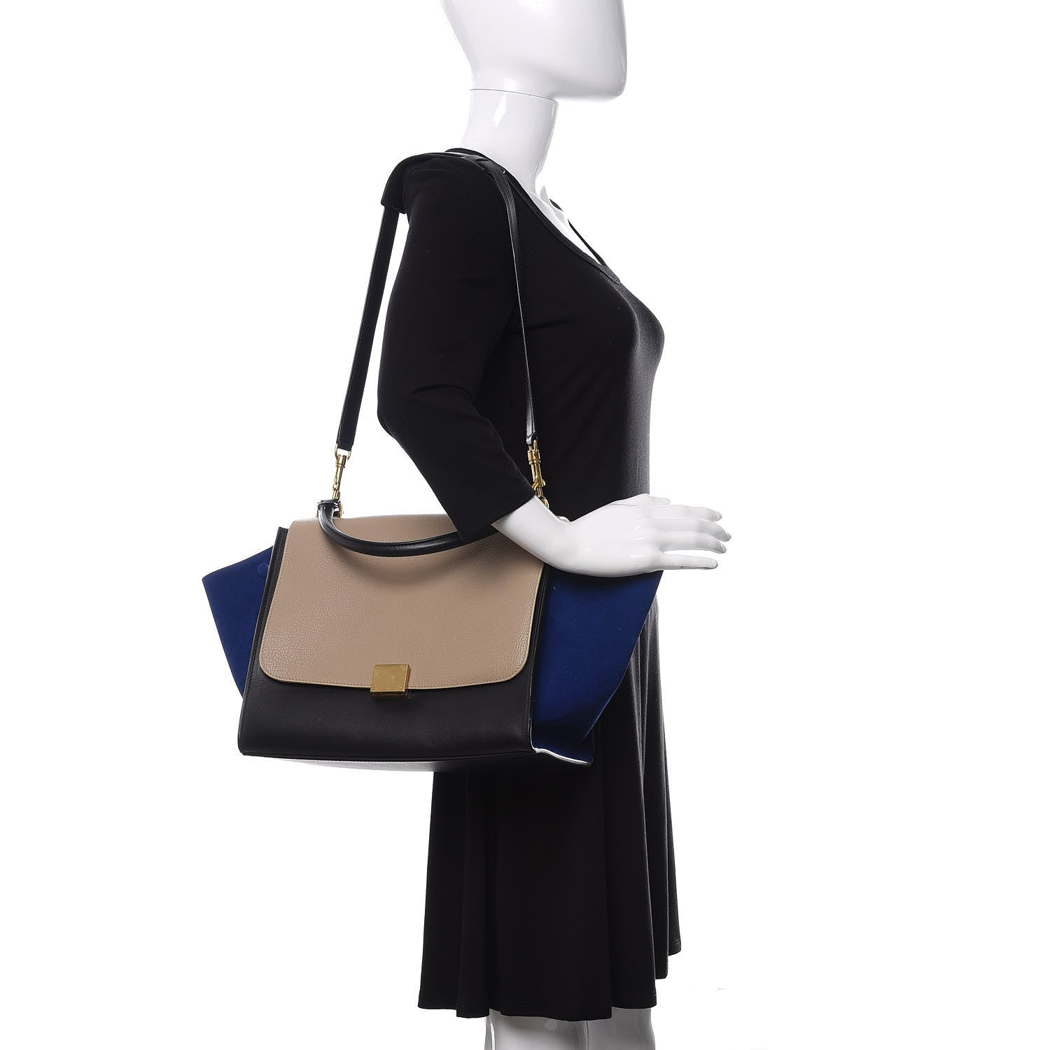 Celine Calfskin Suede Medium Tri-color Trapeze Sand 2 of 11