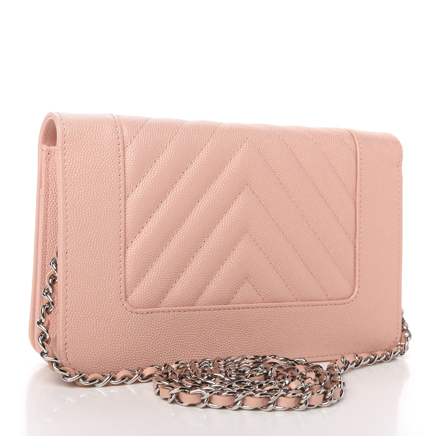 Chanel Caviar Chevron Quilted Vintage Mademoiselle Wallet On Chain WOC Pink 3 of 12