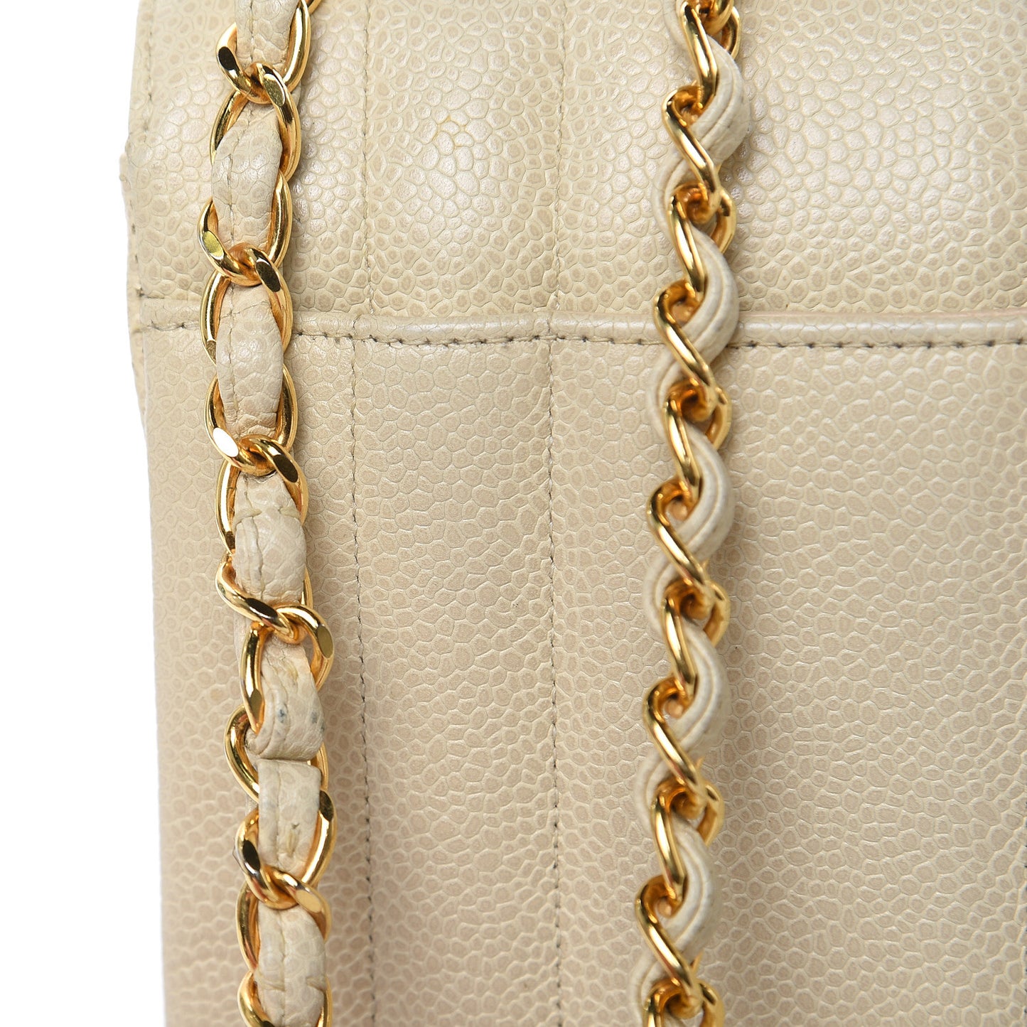 Caviar Vertical Quilted Small Single Flap Beige