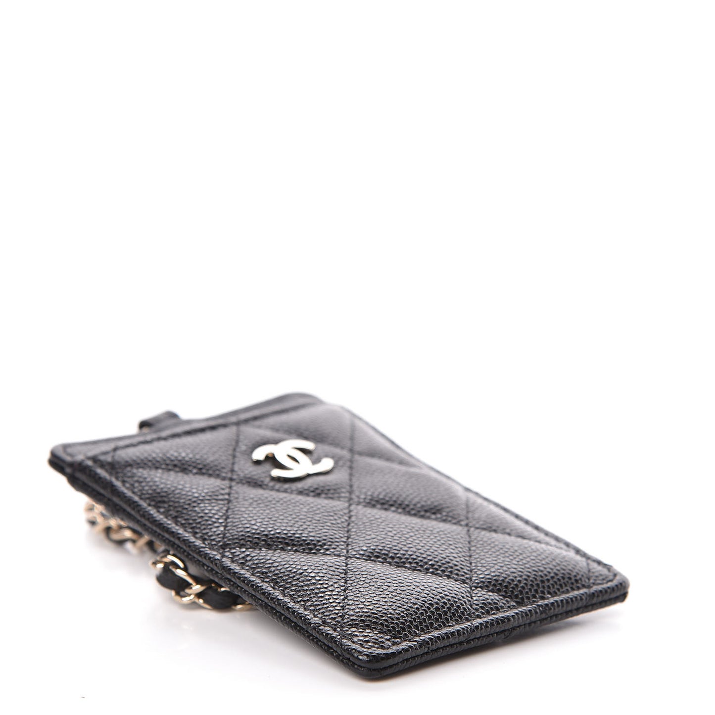 Caviar Quilted Card Holder On Chain Black