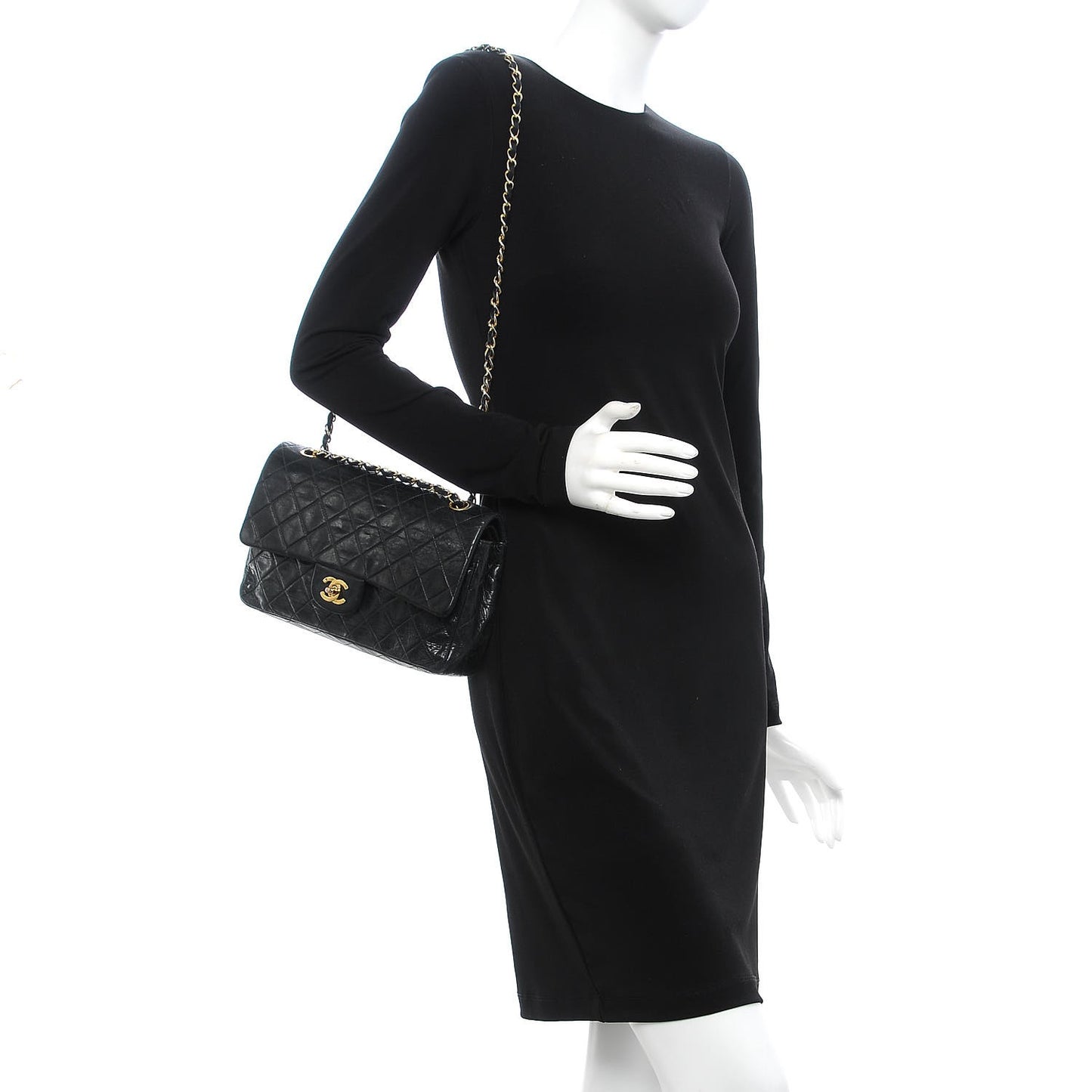 Lambskin Quilted Medium Double Flap Black