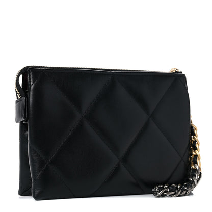 Chanel Shiny Goatskin Quilted Small Chanel 19 Pouch With Handle Black 3 of 14