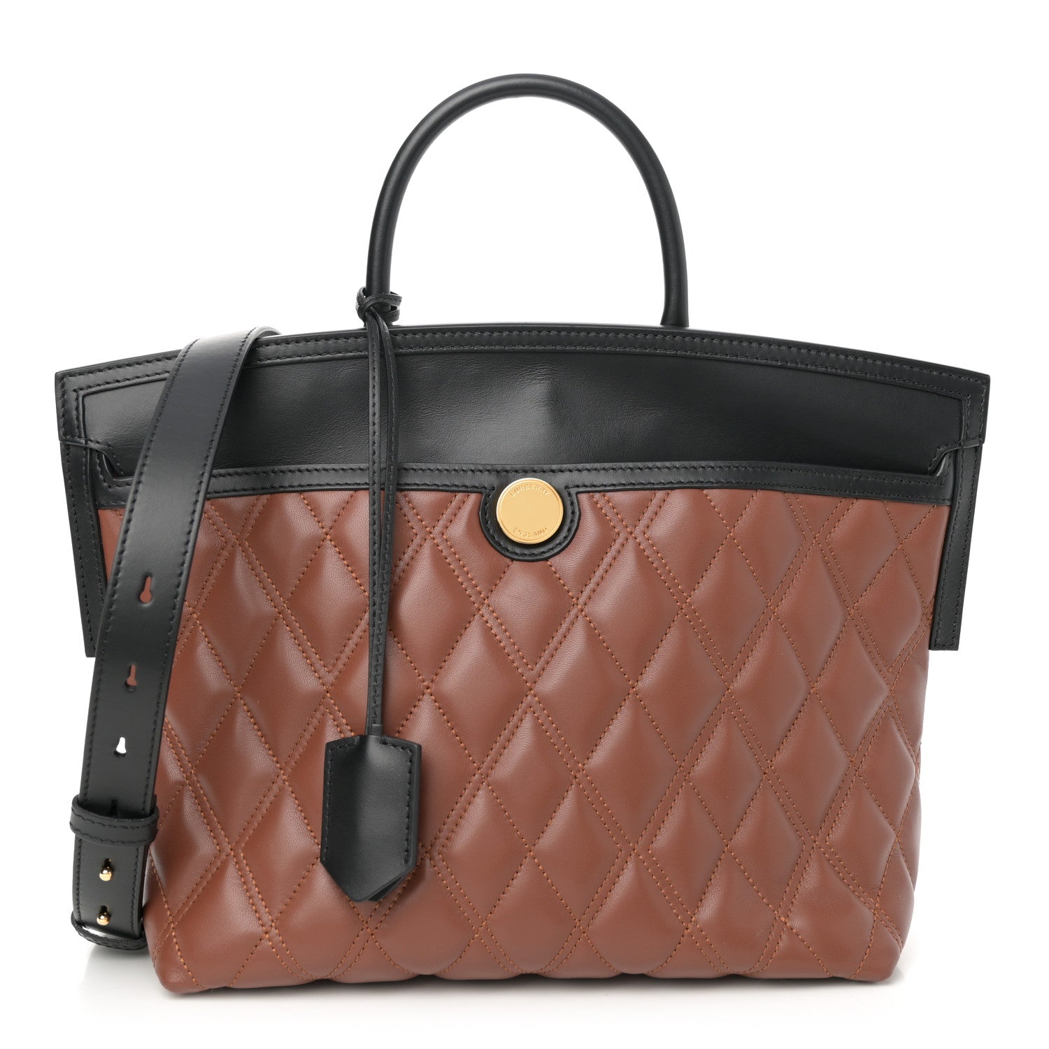 Burberry Calfskin Quilted Small Society Tote Brown Black 1 of 11