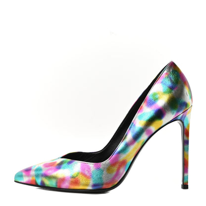 Saint Laurent Metallic Calfskin Pumps 38 Silver Multicolor 1 of 9