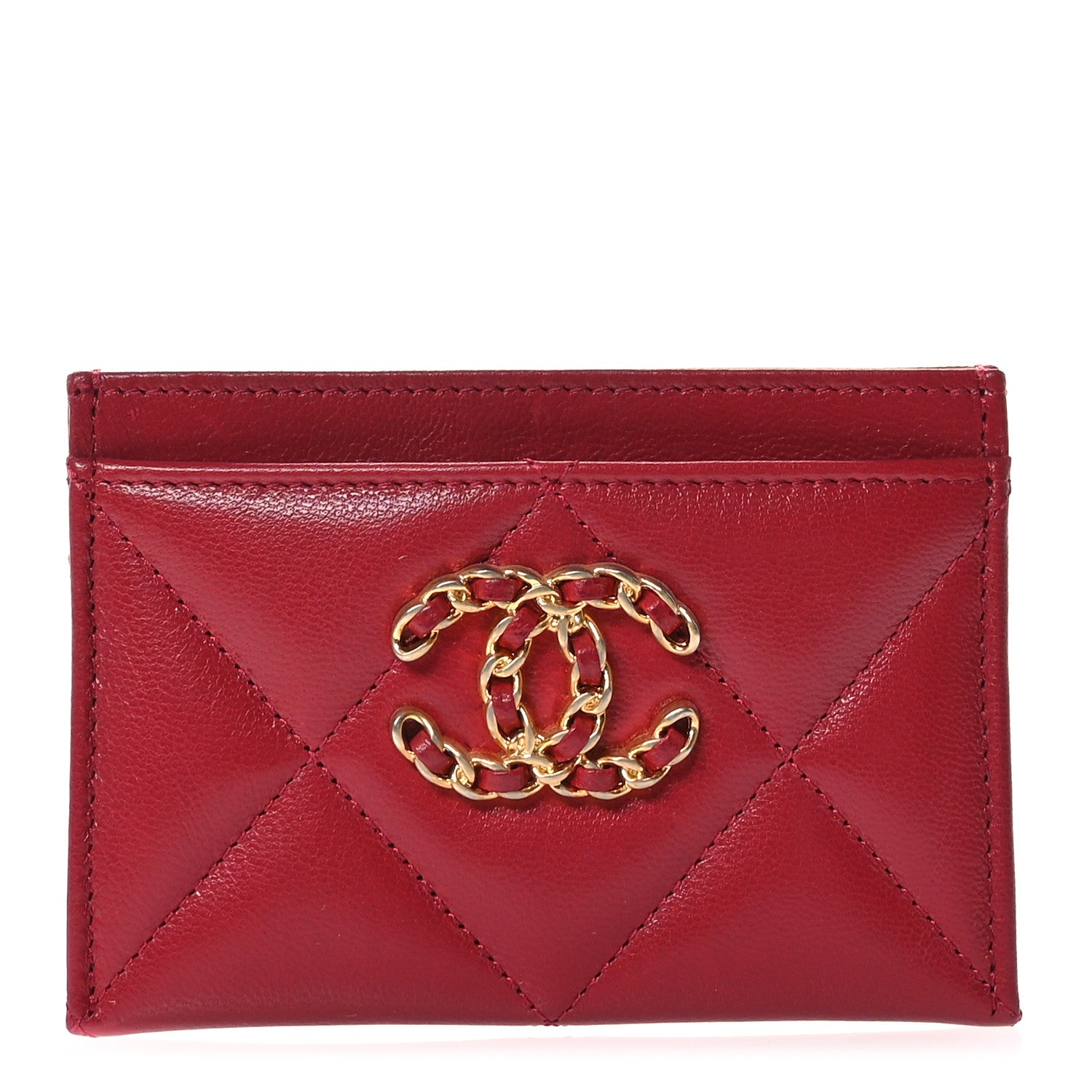 Chanel Shiny Goatskin Quilted Chanel 19 Card Holder 1 of 9