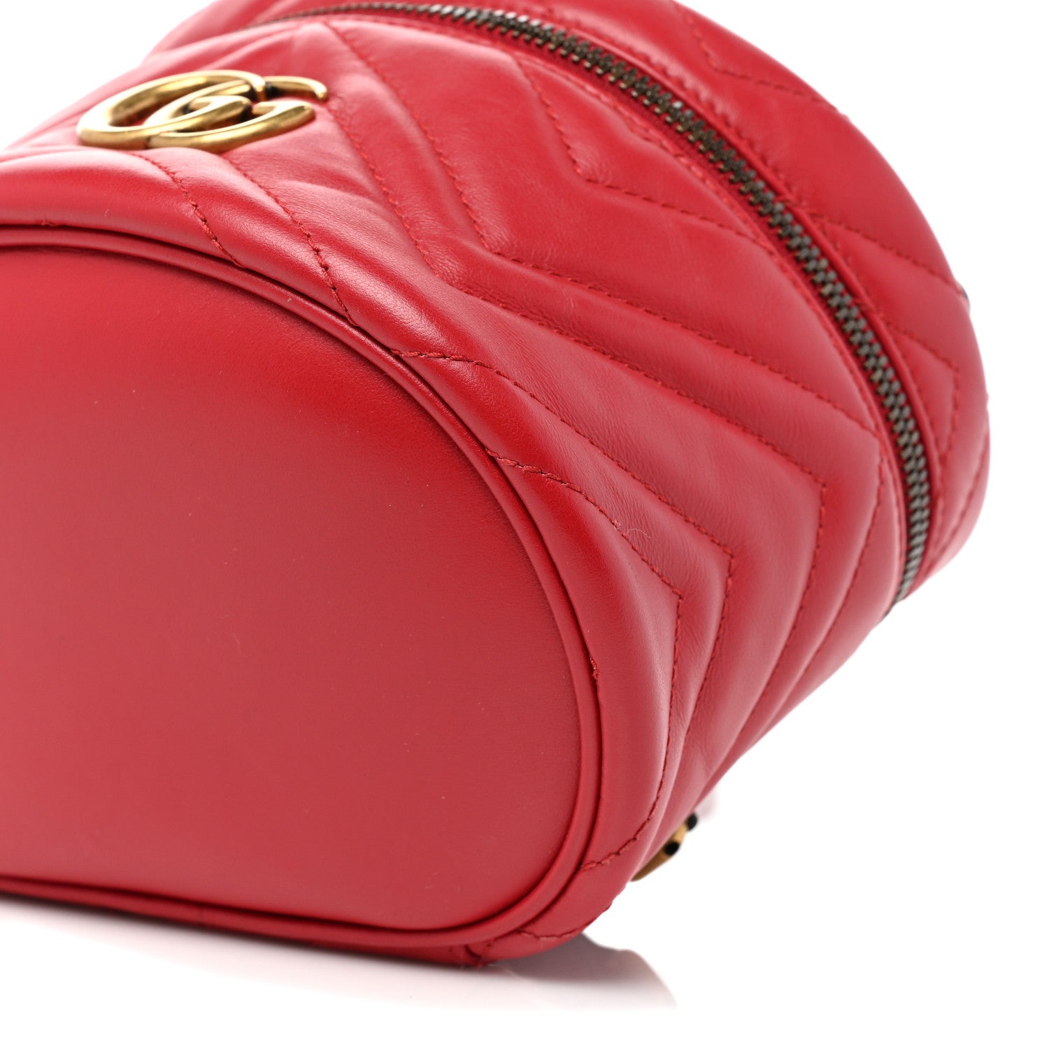 Gucci Calfskin Matelasse Mini GG Marmont Round Backpack Hibiscus Red 8 of 9