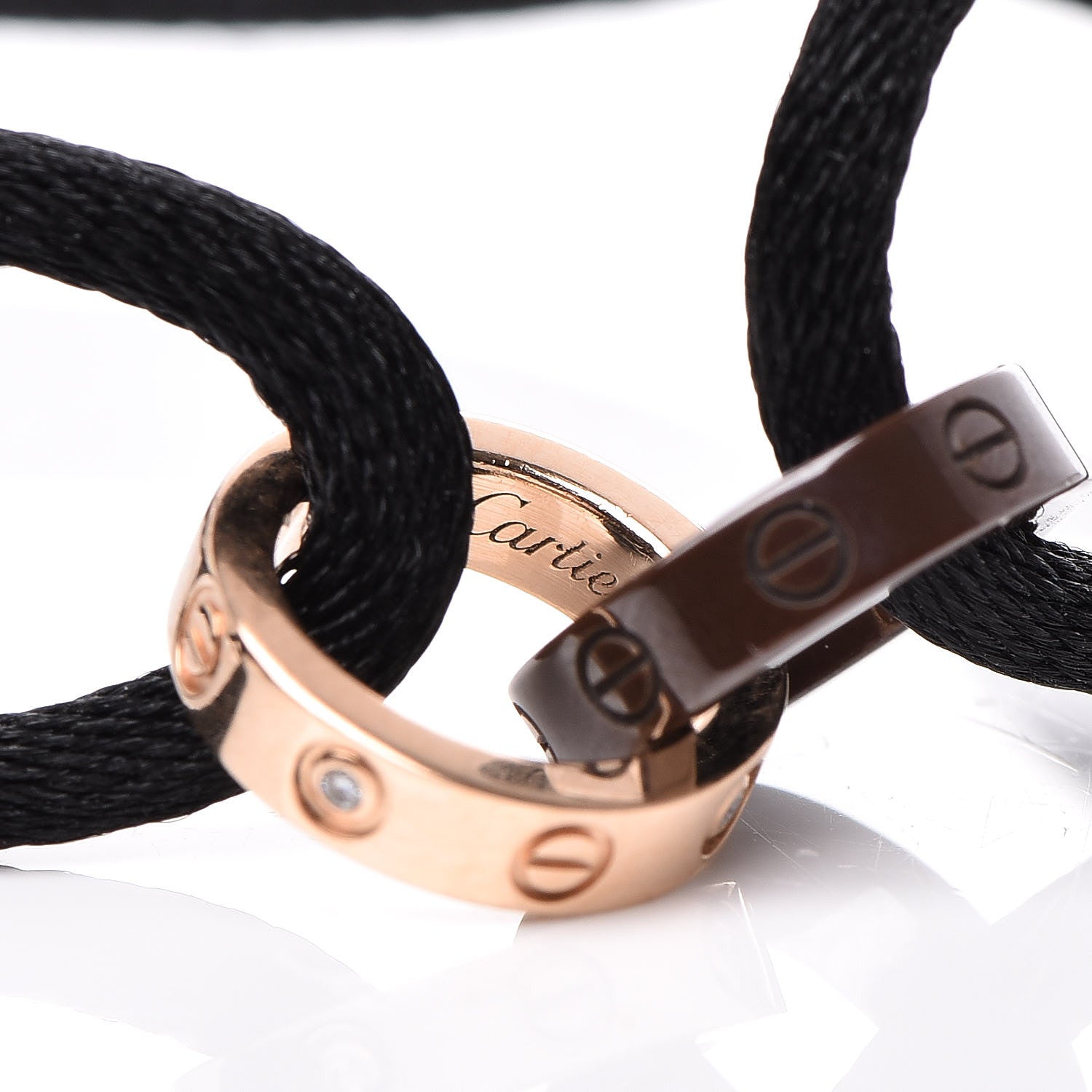 Cartier 18K Pink Gold Brown Ceramic 4 Diamond LOVE Cord Bracelet Black 4 of 6