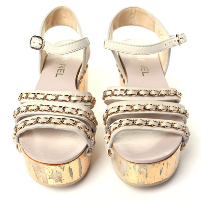 Chanel Calfskin Chain Wedge Sandals 36 White 5 of 10