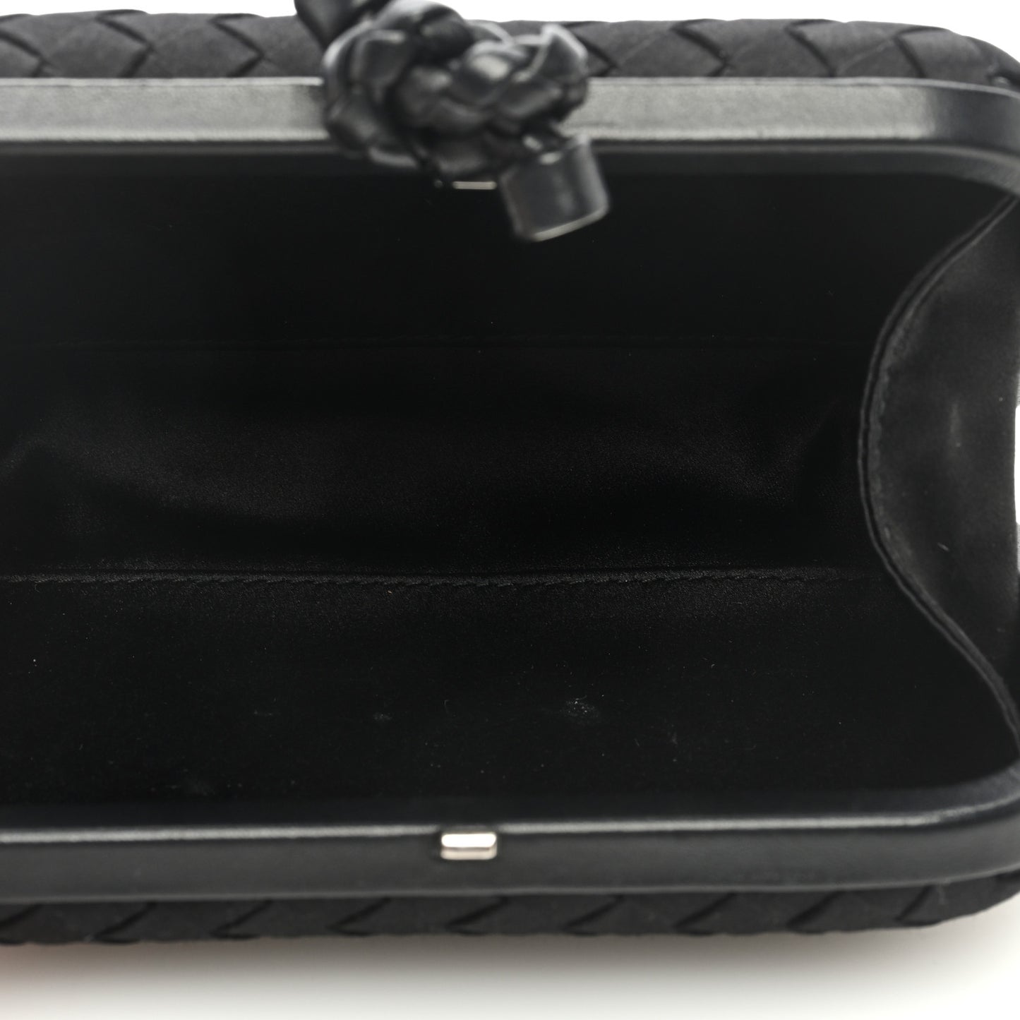 Satin Intrecciato Impero Stretch Knot Clutch Black