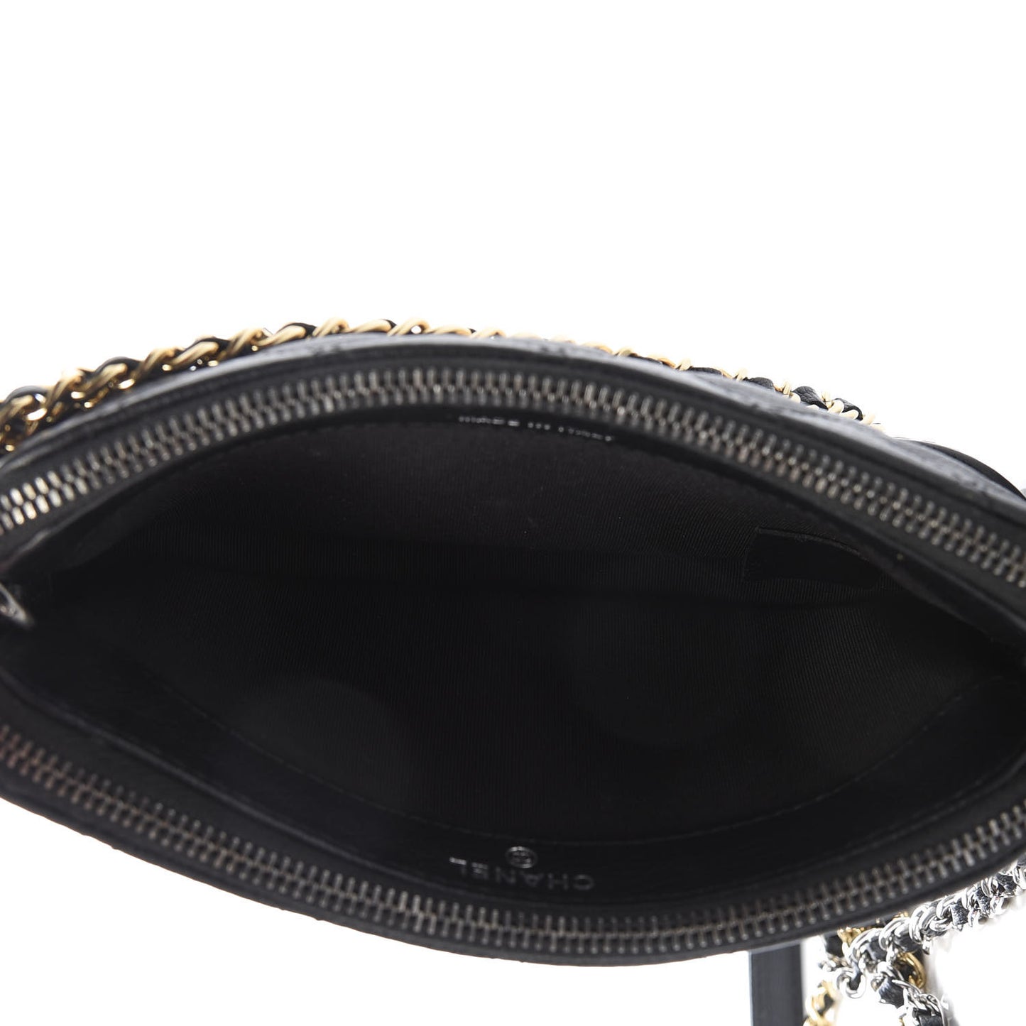 Patent Goatskin Quilted Small Gabrielle Clutch With Chain Black