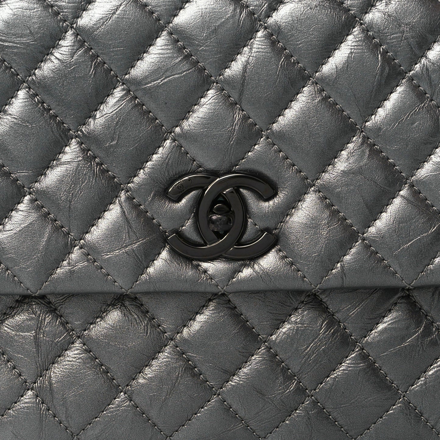 Metallic Aged Calfskin Quilted Medium Coco Handle Flap Charcoal