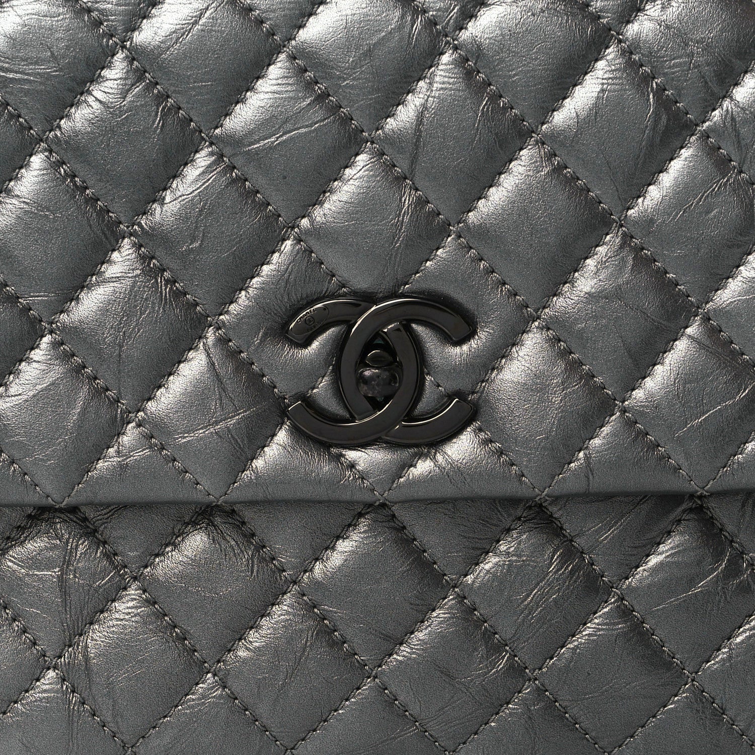 Chanel Metallic Aged Calfskin Quilted Medium Coco Handle Flap Charcoal 8 of 10