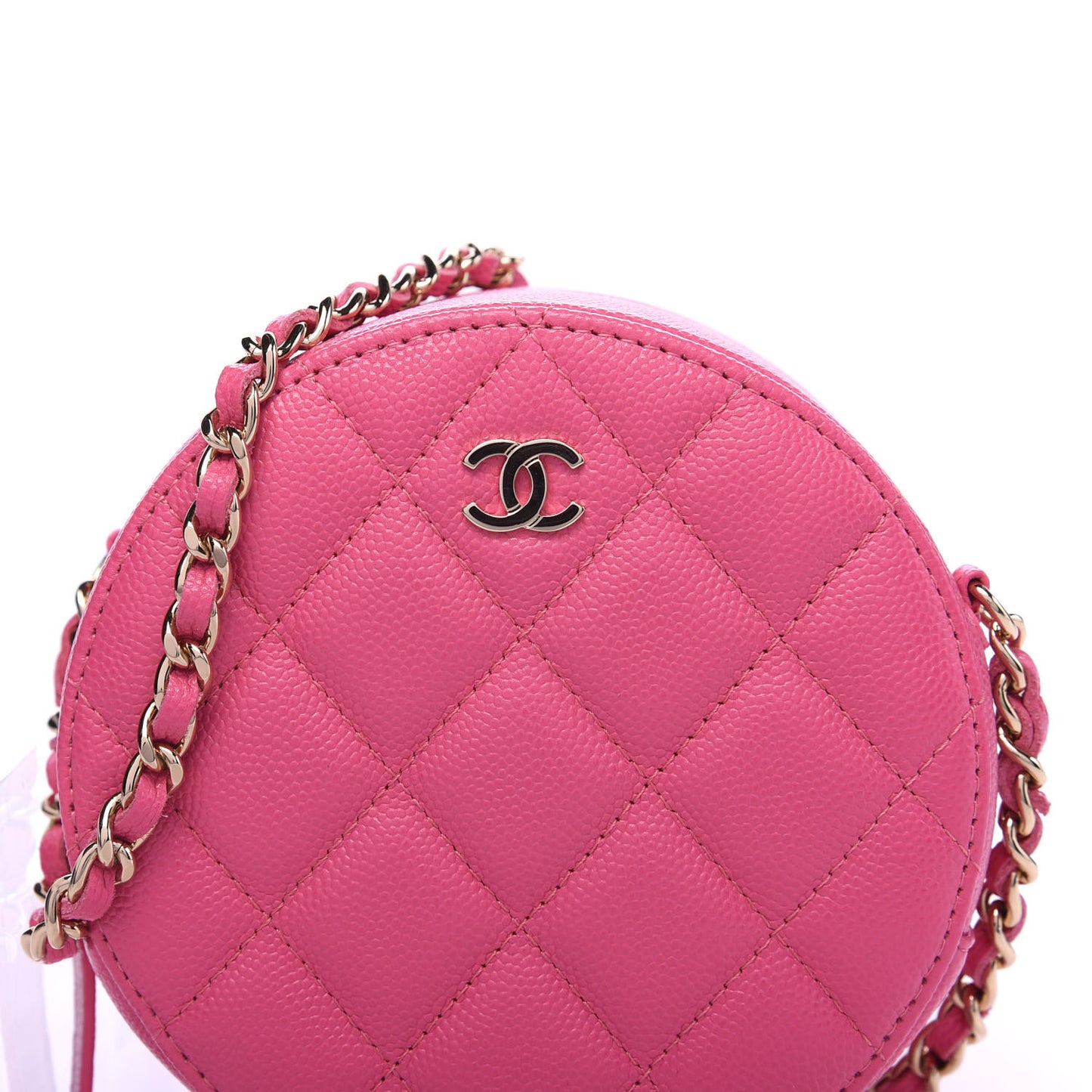 Caviar Quilted Round Clutch With Chain Pink