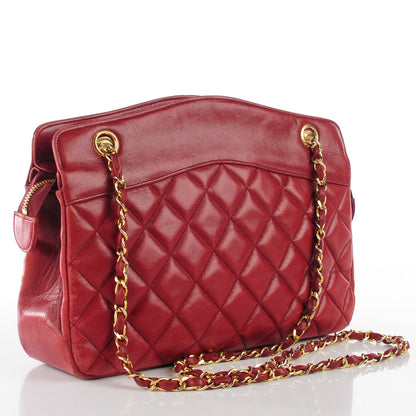 Chanel Lambskin Quilted Shoulder Bag Red 3 of 9