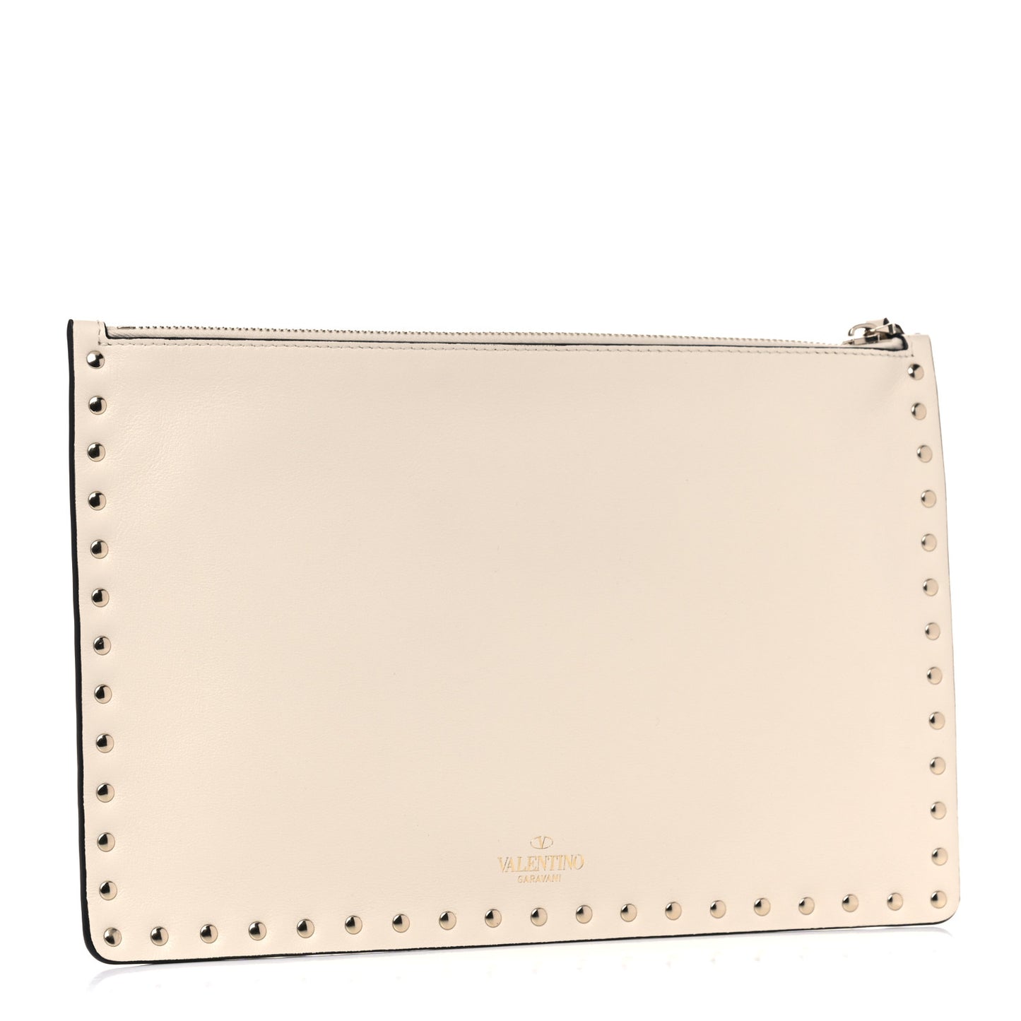 Vitello Large Rockstud Zip Pouch Light Ivory