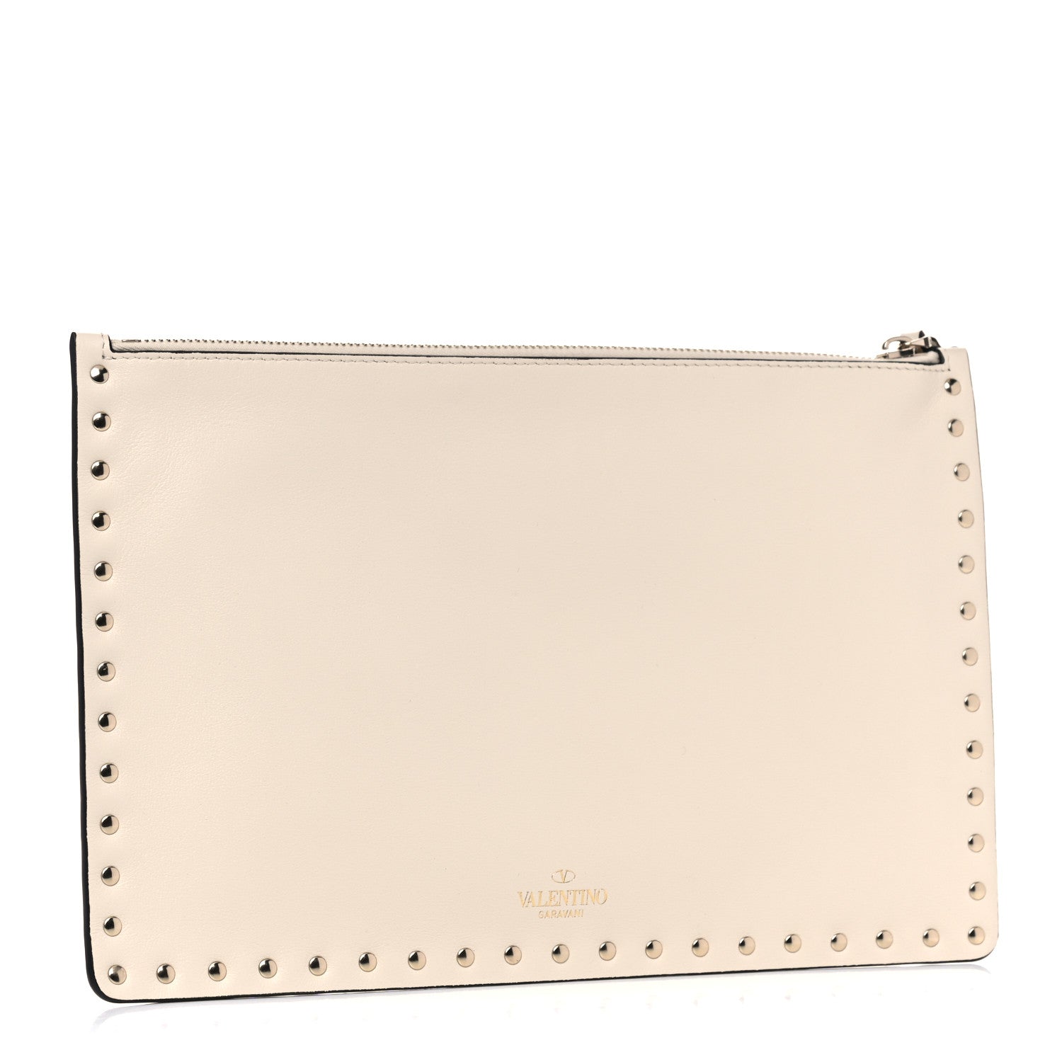 Valentino Garavani Vitello Large Rockstud Zip Pouch Light Ivory 3 of 9